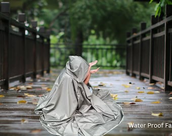 WATERPROOF Cloak~ Olive Color Hooded w/ Pockets Cloak/ Raincoat Cloak/ Green Waterproof cloak