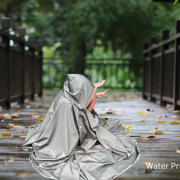 WATERPROOF Cloak~ Olive Color Hooded w/ Pockets Cloak/ Raincoat Cloak/ Green Waterproof cloak