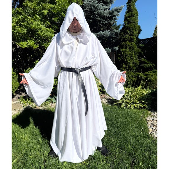 White Wizard Cloak, Hooded Cloak w/ Pockets, Cosplay Medieval Cloaks, Full Length