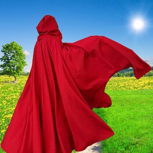 Red FULL CIRCLE Cloak, Hooded Cloak, Fantasy Cloak, Wedding Cloak, Cosplay Cloak, Custom made Length, POCKETS Cloak, Ready to Mail Cloaks