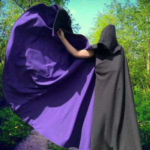 Reversible Cloak~  Fully LINED Cloaks~ Hooded Cloak~ Custom Length~ All Colors Available~ Purple Black Cloak/Coat~ Red Black Lined Cloaks