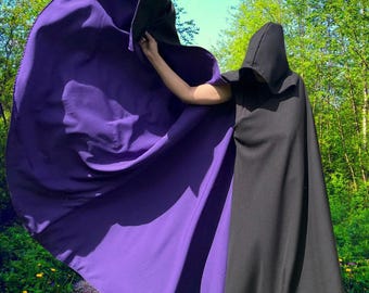 モード全開のロングケープ（マント・クローク） 黒魔女マント、ウールファンタジーケープ、フード付きサイバー