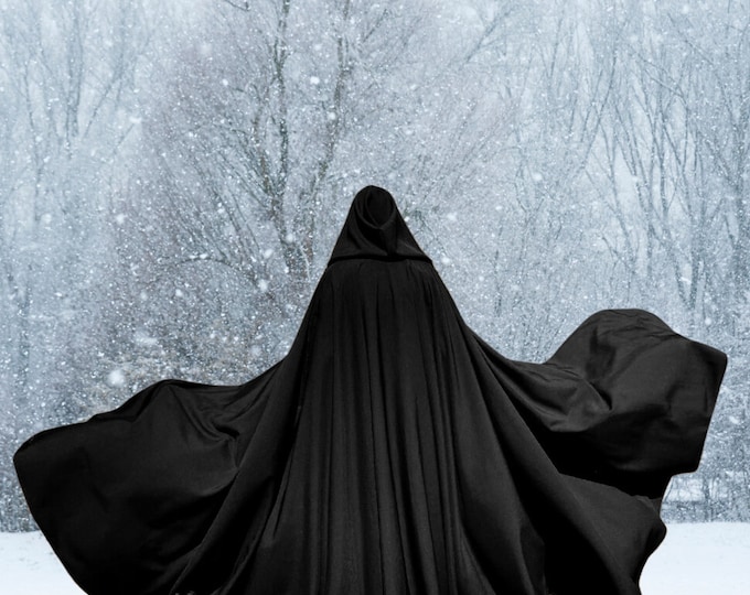 Black FULL Circle Medieval Cloak, Hooded Renaissance Cloak with Pockets, Warrior & Cosplay, Custom Length