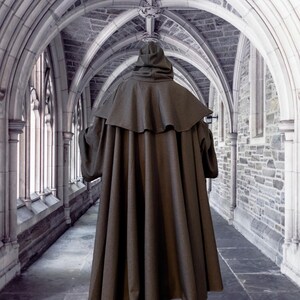 Túnica de monje con capucha de lino gris, hábito de sacerdote medieval, capa de mago. imagen 4