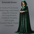 Emerald green velvet FULL Circle Cloak, Matching LINED Large Hood, W/2 Pockets, Custom length