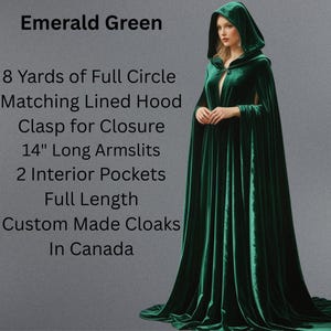 Smaragdgrüner Samt FULL Circle Cloak, passende LINED große Kapuze, W / 2 Taschen, Custom Länge