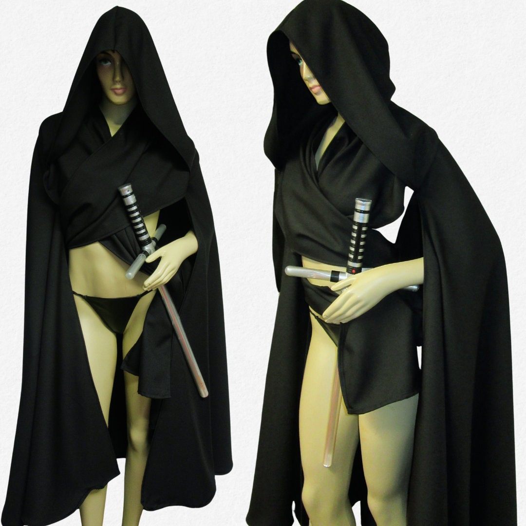 Black & Red Leather Medieval Wizard Cloak with Hood - Fantasy & Travel Cloak