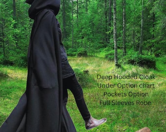 Black Hooded Cloak,  Renaissance Faire, LARP, Cosplay, Large Pockets Cloak, All Colors are available