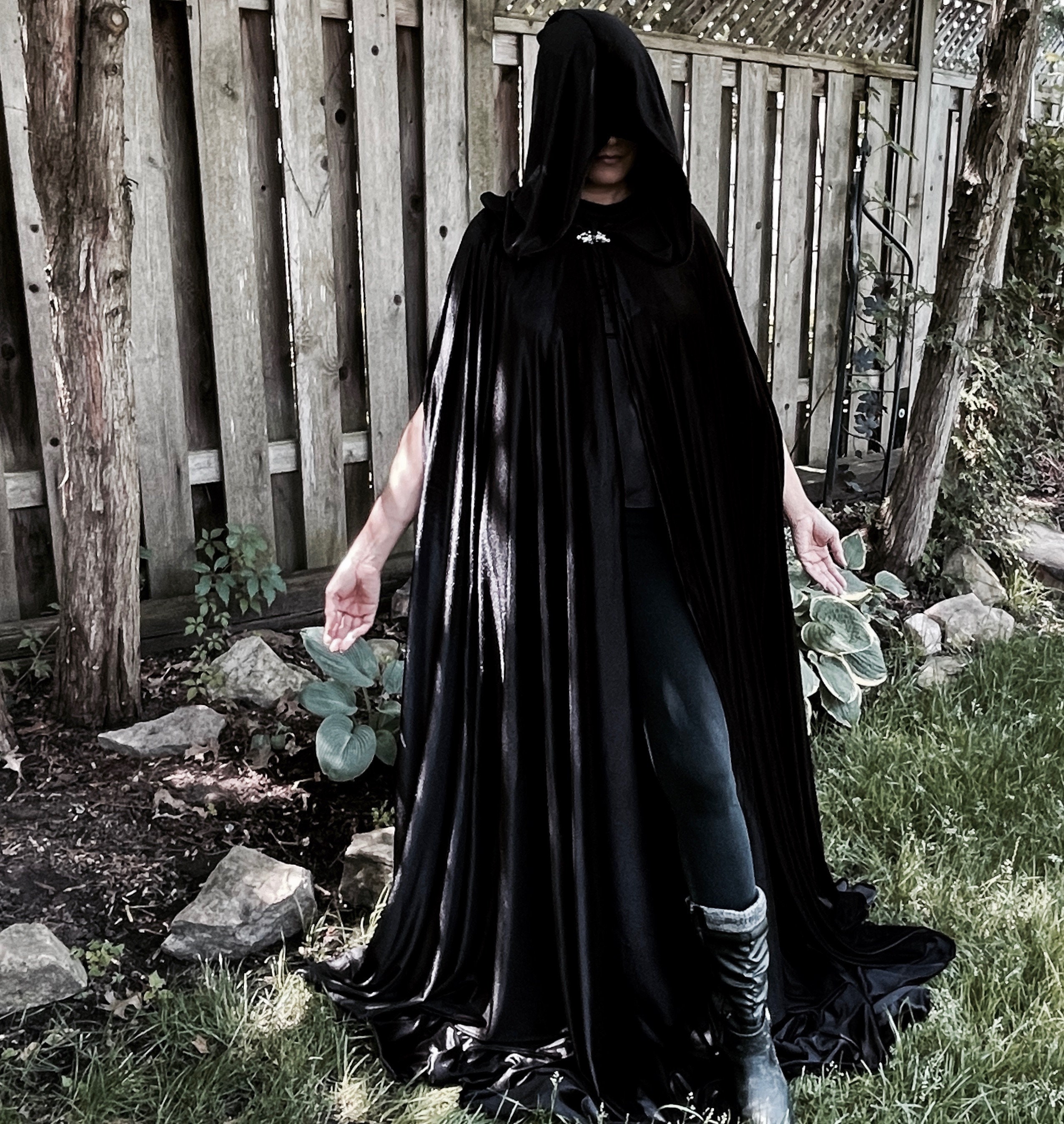 Womens' Black Handmade Cape Black Hooded Cloak Plus Size 