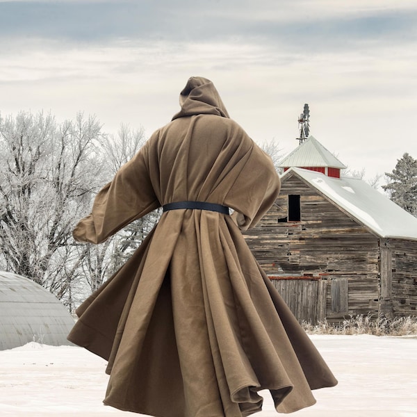 Latte Brown Melton Wool FULL Circle Cloak~ 2 Large Pockets~ Custom Length