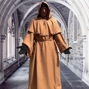 ORGANIC Linen Monk Robe~ Fantasy Monk w/ Full SLEEVES~ Cassock Robe w/ Hood~ Hermit Cassock~ Medieval Costume~ Hooded Monk Costume w/Pocket