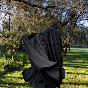 Black LINEN Full Circle Cloak~ Hooded Cloak, Black FULL Circle Cloak, Warrior's Cloak~ Cosplay cloak w/2 Large Pockets~Viking Black Cloak