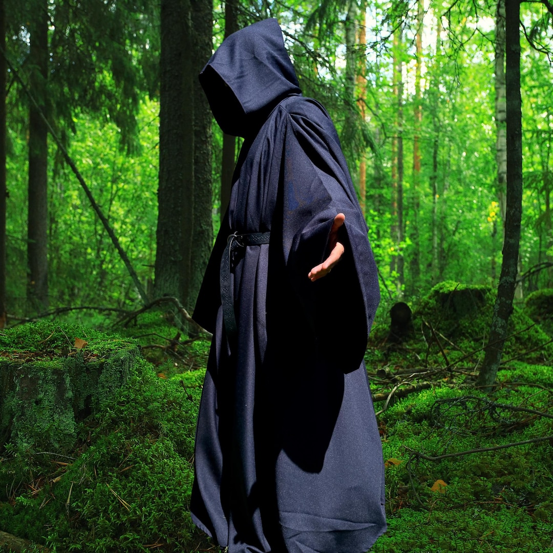 Dark Navy Hooded Full Sleeve Robe With 2 Large Pockets, Renaissance ...