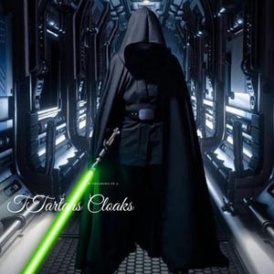 Space Samurai Cloak~  Black Full Circle Cloak ~   Large Hooded Cloak~ Halloween Cloak~ Cosplay Black Cloak LARP~ FREE Expedited Shipping