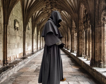 Monk Cloak~  Monk Robe and Hood With Matching Belt~ 3 piece set~ Black Cloak, Many Colors Available