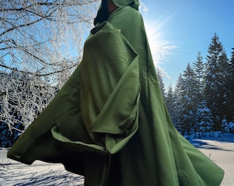 Olivgrüner FULL Circle Cloak, großer LARP-Kapuzen-Umhang