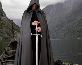 Grey FULL Circle Cloak, Large Hooded , Renaissance Faire, Cosplay, Knight Cloak, Custom Length