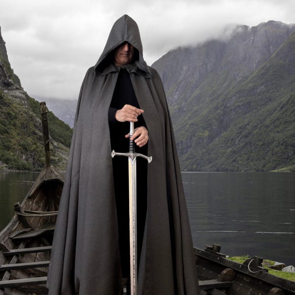 Grey FULL Circle Cloak, Large Hooded , Renaissance Faire, Cosplay, Knight Cloak, Custom Length