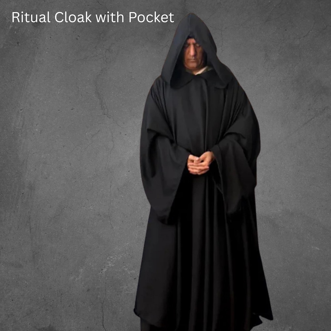 Black Hooded Robe, Ritual Cloak With Pocket, Tau, Magic Robe, Custom ...