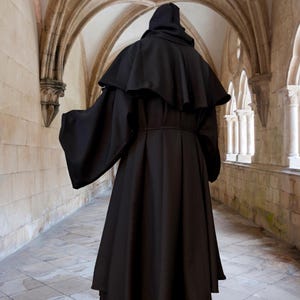 Black Medieval Monk Full Sleeves Robe~ Hooded Cowl, Pocket Robe~ Religious Robe~ PLUS Size Monk Habit Robe~ Spiritual Robe
