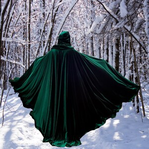 Green Velvet Cloak~ Extra LARGE HOOD ~Full Circle Cloak~ Cloak with 2 Pockets and Armslits with Clasp