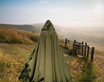 Olive Full Circle Cloak~ Deep Hooded Cloak~ Renaissance Hooded Cape,Cloaks~ Wedding Cloak