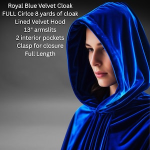 Royal Blue Velvet Cloak,  Large Velvet LINED Hood,  FULL Circle Cloak,  2 Pockets, Medieval Fantasy Velvet Cloak ,Hooded Medieval Cape