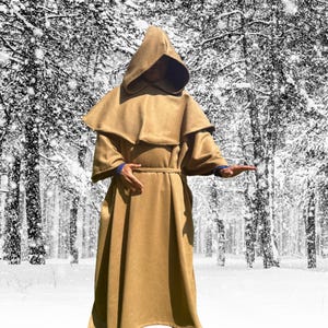 Melton WOOL Monk Robe, Medieval Monk Robe,  Hooded cowl , 3 piece set~ Monk Habit Robe~ Camel Brown Color Monk Robe~