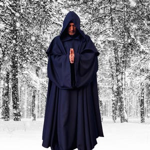 Dark Navy Cloak~ FULL Circle Cloak~ Ranger Cloak~ LARP ~ Cosplay Cloak~  Warrior Cloak~ Pockets Cloak~ FREE Shipping~ Ready to Mail Cloaks