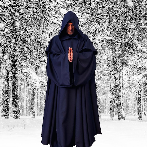 Dark Navy Cloak~ FULL Circle Hooded Cloak w/Pockets, Wizard, Cosplay, Fantasy Cloaks