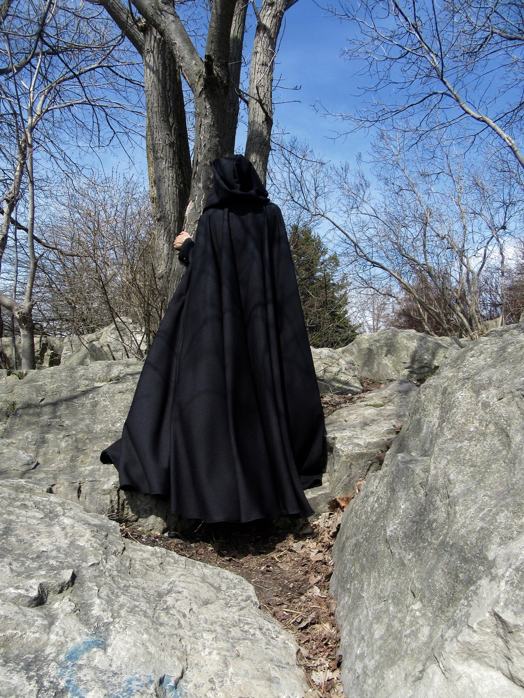 Black FULL Circle Cloak Hooded Cloak POCKETS Cosplay Cloak - Etsy