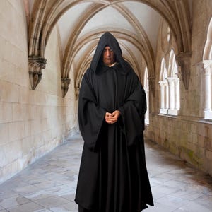 Black Tau Hooded Robe, Ritual Robe, Benedictine cuculla robe, Ceremonial robe, Monk Robe, Magician Ceremonial, Healers Robe, POCKET Cloak