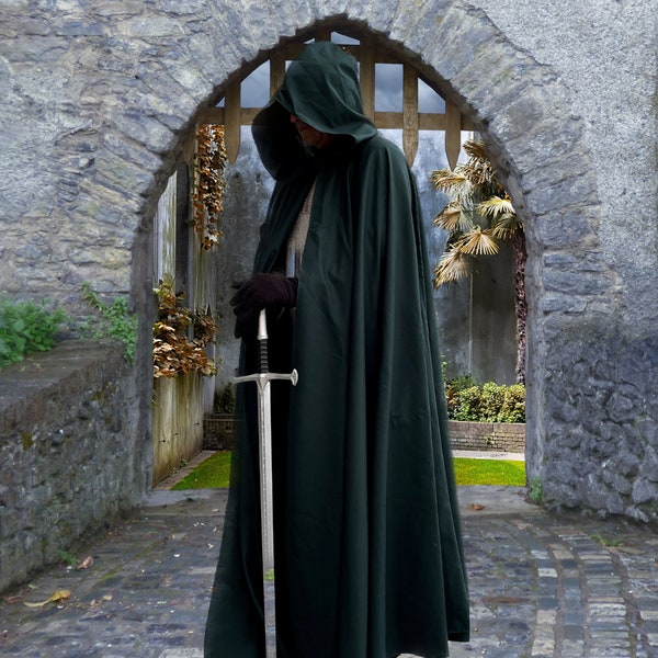 Dark Forest Green Cloak~ Large Hood FULL CIRCLE Cloak~  Pockets Cloak~ Renaissance Cloak ~Cosplay Cloak~ Halloween Cloak