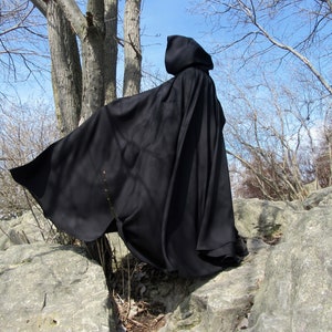 Black FULL Circle Cloak, Hooded Cloak, Cosplay Cloak, Pockets Cloak ...