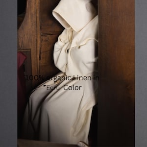 Beige Linen Hooded monk robe, Linen Medieval robe, Priest habit, Ritual clothing,  Magician robe, Wizard Robe