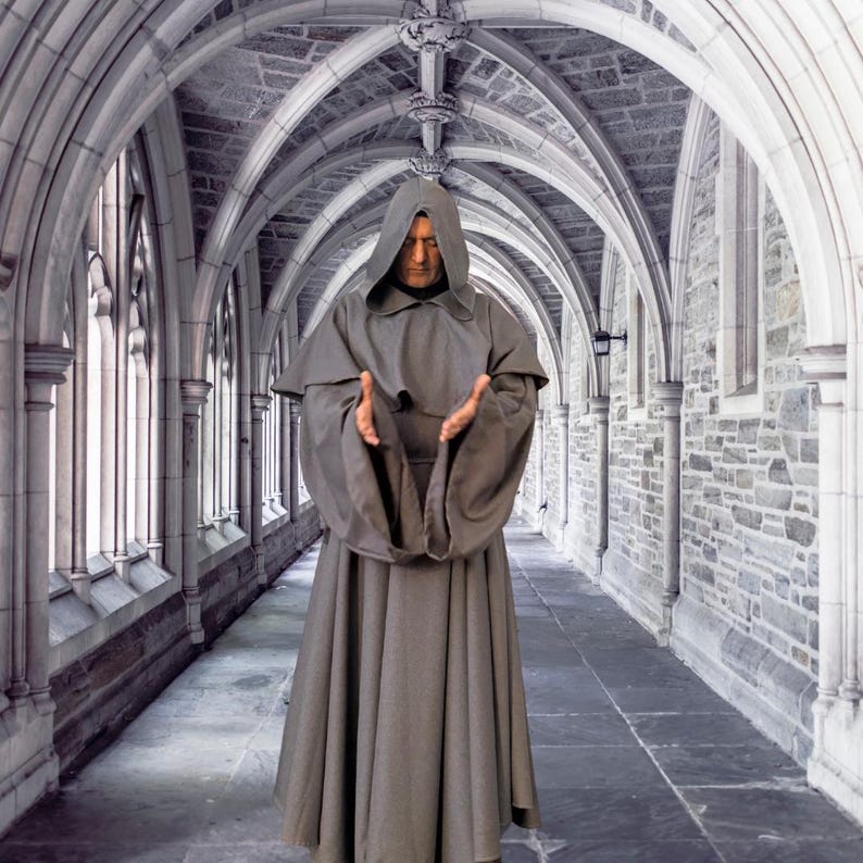 Túnica de monje con capucha de lino gris, hábito de sacerdote medieval, capa de mago. imagen 8
