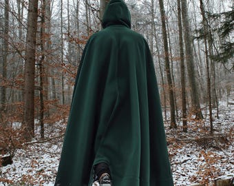 Half Circle Dark Green Large Hooded Cloak, Cosplay,Renaissance Fair, Gothic, Witch, Fantasy Cloaks