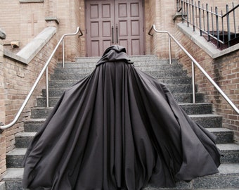 Grey FULL CIRCLE Cloak~ Large Deep Hooded Cloak~ Grey Armslits/Pockets Cloak~ Comic Con Capes~Gandalf Cloak