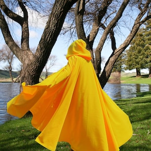 Yellow Full Circle Cloak,  Renaissance Cosplay Cloaks, Large Pockets Hooded Cloak
