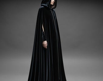 Black Velvet Cloak, FULL Circle Cloak, Lined Hood & W/Pockets, Custom Length