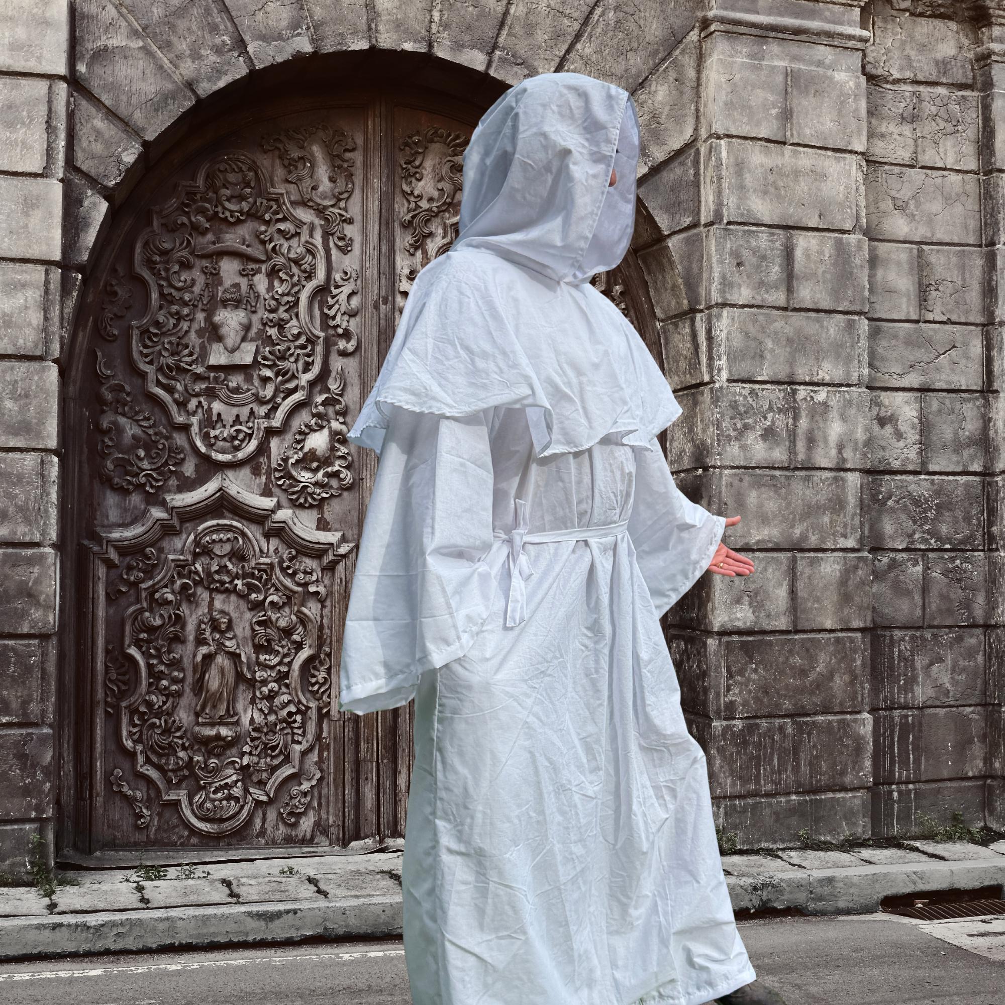 Cowled Robe White Cotton Medieval Monk Robe, Hooded Cowl W/pocket, Cosplay Costume ...