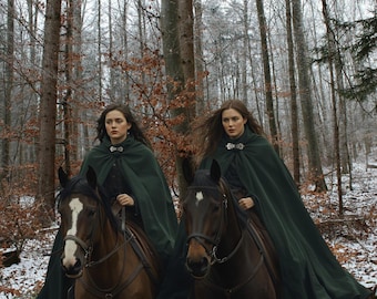 Half Circle Dark Green Large Hooded Cloak, Cosplay,Renaissance Fair, Gothic, Witch, Fantasy Cloaks