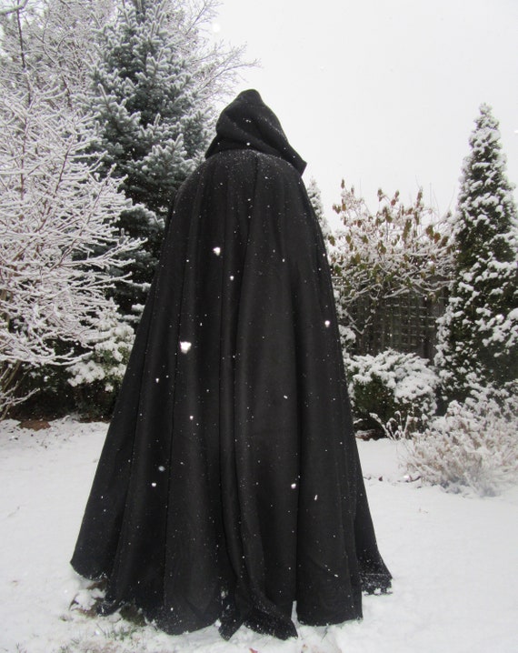 BLACK PURE WOOL Melton Cloak Wind/water Resistant Cloak Pure - Etsy