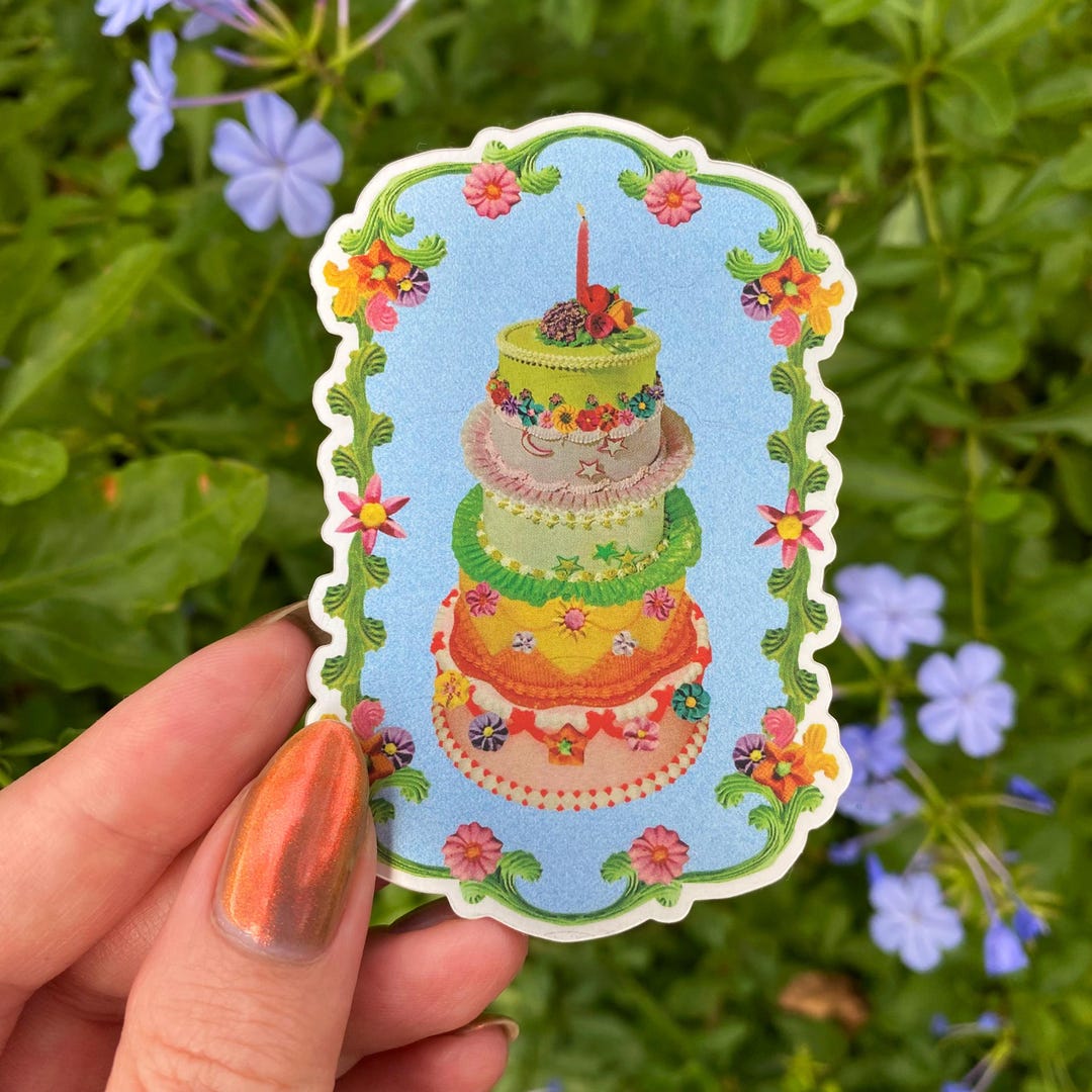 Modern Cake Sticker Birthday Cake Vinyl Sticker - Etsy