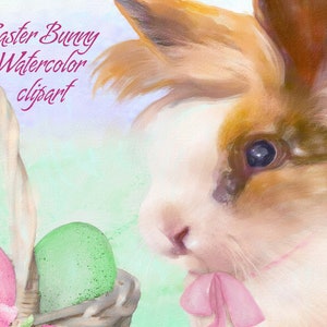 Easter bunny watercolor clipart digital set:  bunny, eggs basket, spring watercolor flowers, beautiful spring watercolor background.  DYI11