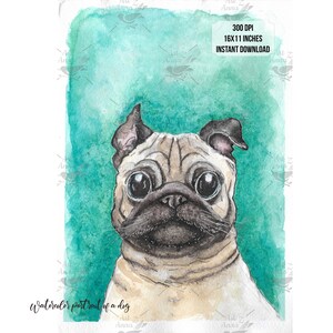 Dog Watercolor portrait. Instant download. Digital watercolor portrait of a French Bulldog.  DYI 15