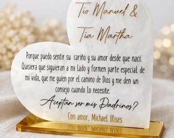 Personalized Godparent Proposal Acrylic Sign – Custom Padrinos Gift – Heart-Shaped Engraved Plaque with Name & Message