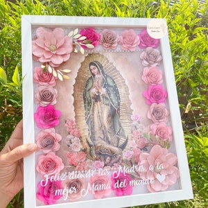 Best gift for Mother's Day| Virgen de Guadalupe Shadow Box With Lights and Flowers |Virgencita con flores| Gift for Mexican mom