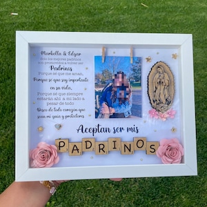 Godparents Proposal Shadow Box with rosary | Godparents gift with Virgin of Guadalupe