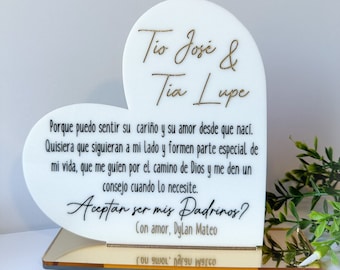 Proposal for Godparents / Acrylic heart for godparents / Gift for godmother godfather